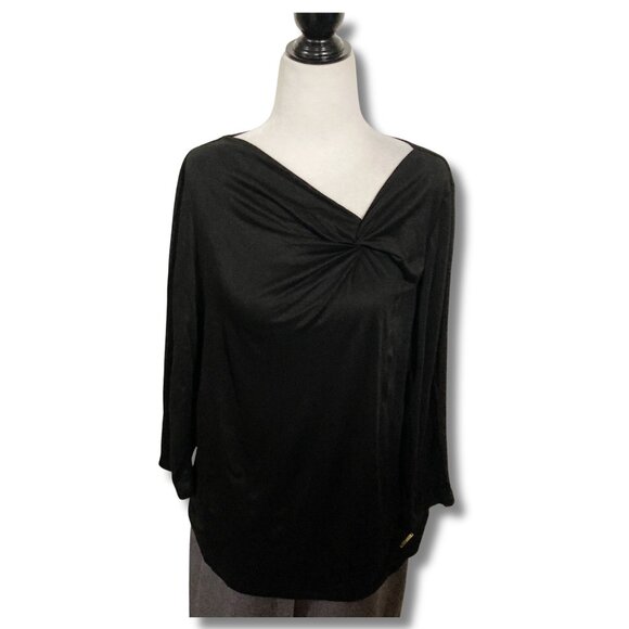 Anne Klein Tops - ANNE KLEIN Black asymmetrical v-neck 3/4th sleeve top ~ MEDIUM LARGE XL shirt